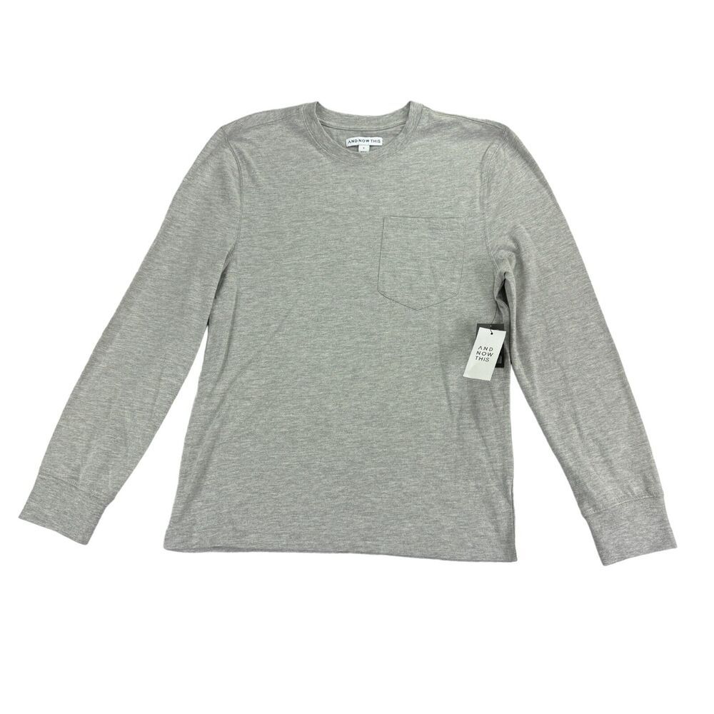 And Now This Mens Solid Pocket Long Sleeve Crewneck T-Shirt Ash Gray S